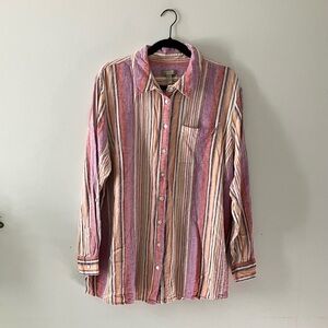 Naturals d&co Striped Linen Blend Button Front Shirt XL Roll Roll Tab Sleeves